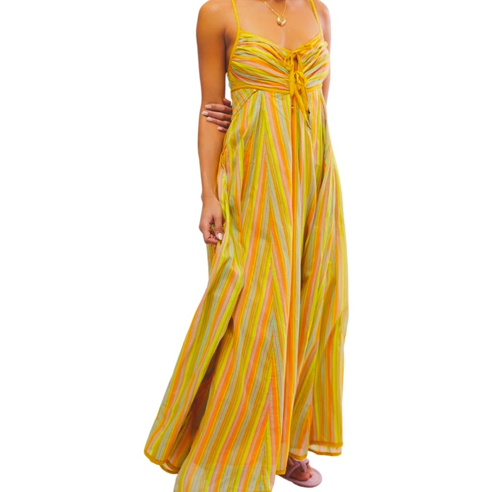 NWT SZ X-SM Free People “Dream Weaver” Maxi Dress in Citrus Combo 🍊🍋🟩💚💛🧡 - Picture 4 of 4